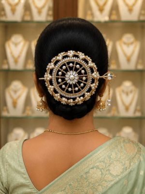 Gold ,silver polished hair bun with pearl(big)