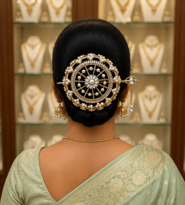 Gold ,silver polished hair bun with pearl(big)
