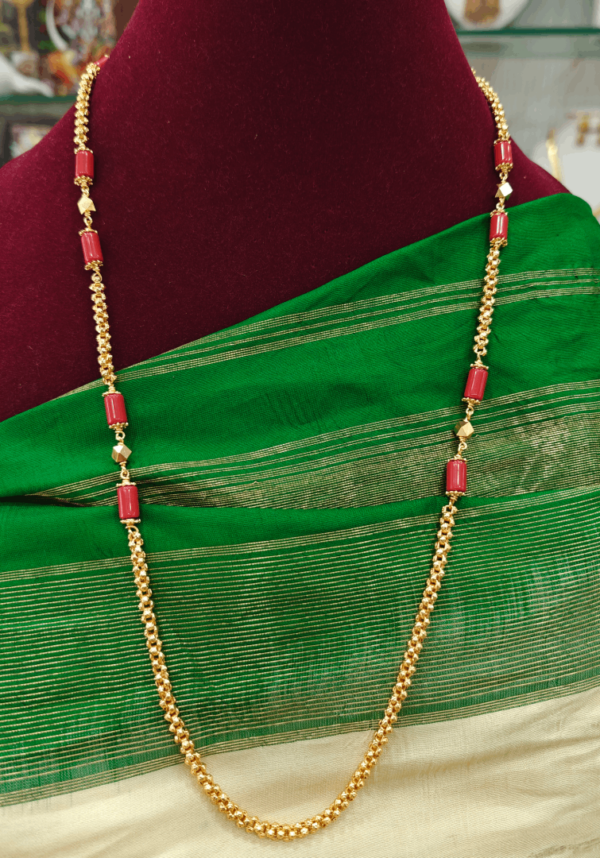 Coral mala with chain