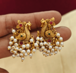Peacock cluster earings with pearl(green,ruby)