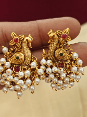 Peacock cluster earings with pearl(green,ruby)