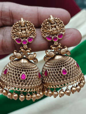 Ruby Lakshmi Jadau Jumkha (Antique beads)