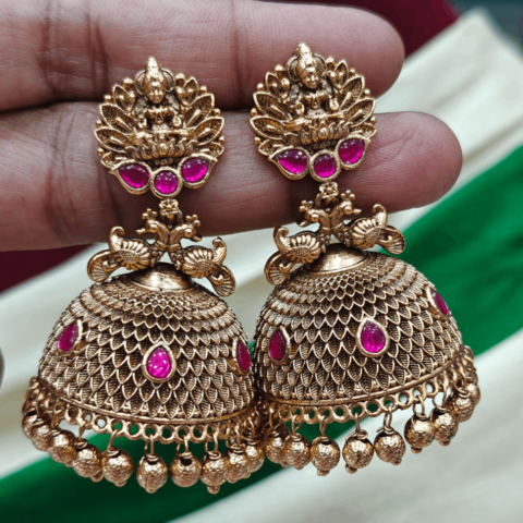Ruby Lakshmi Jadau Jumkha (Antique beads)