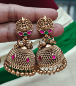 Ruby green Lakshmi Jadau Jumkha (Antique beads)
