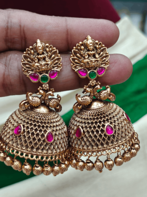 Ruby green Lakshmi Jadau Jumkha (Antique beads)