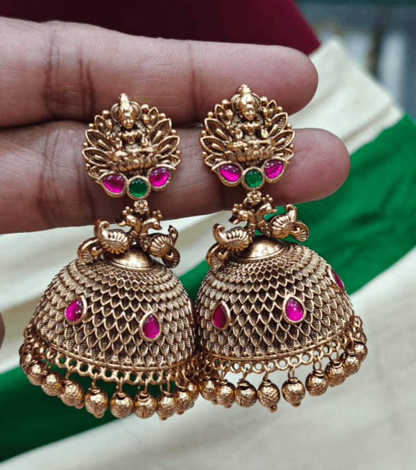 Ruby green Lakshmi Jadau Jumkha (Antique beads)