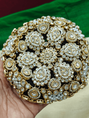 Kundan and pearl black bun design 1