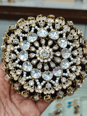 Kundan and pearl black bun