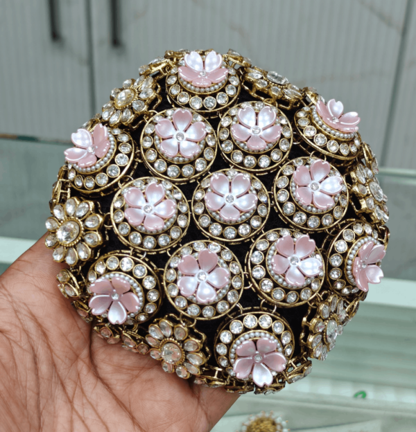 Pink flower in kundan circle hair buncage