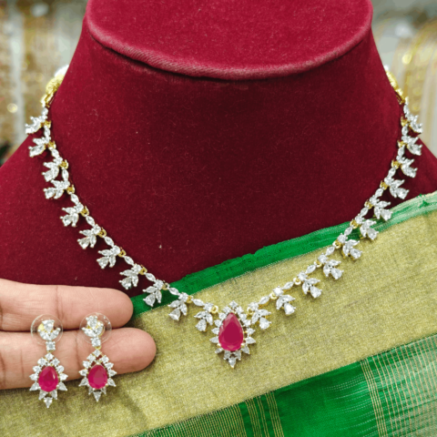 Silver shade ruby stone necklace