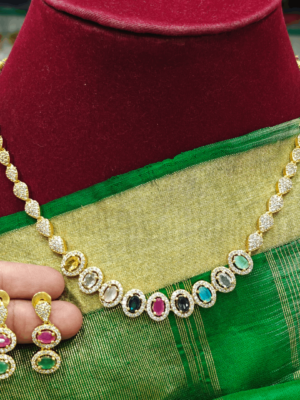 Nine navarathna oval necklace