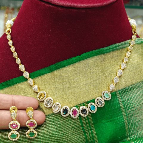 Nine navarathna oval necklace