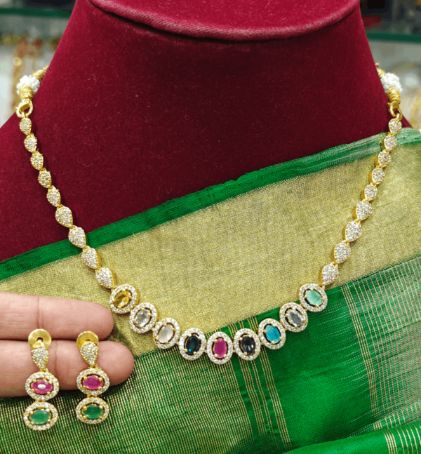 Nine navarathna oval necklace