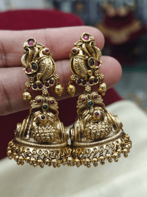 Peacock mat finied jhumkas
