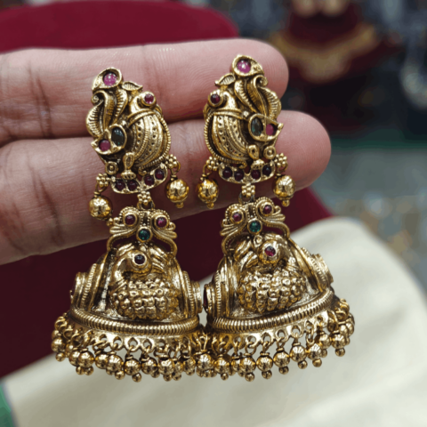Peacock mat finied jhumkas