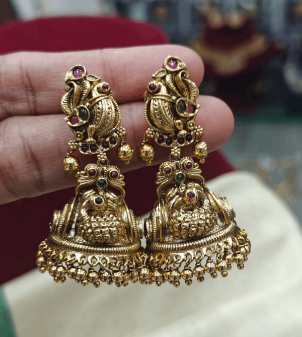 Peacock mat finied jhumkas
