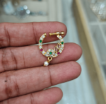 Screw nose ring with green and ruby