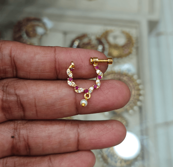Ruby and white screw nose ring