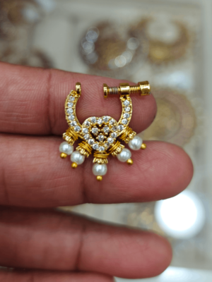 White and pearl screw nose ring