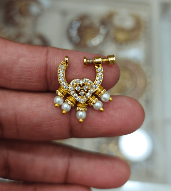 White and pearl screw nose ring