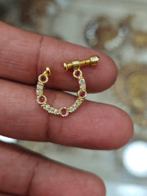 White and ruby screw nose ring