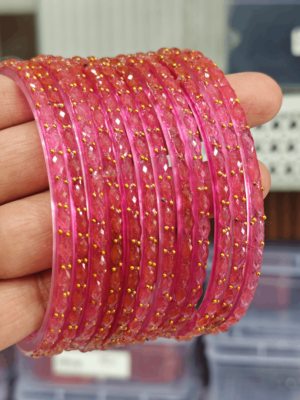 Rose pink glitter green rain drop glass bangles