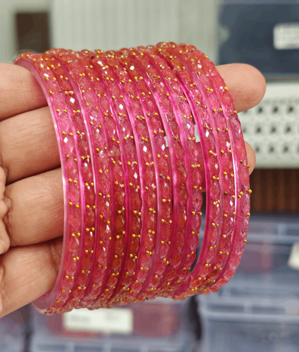 Rose pink glitter green rain drop glass bangles