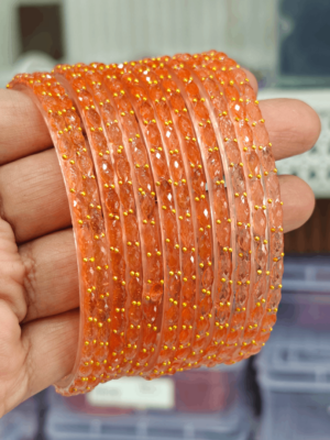 Peeach colour rain drop glass bangles