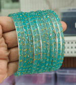 Sea green rain drop glass bangles