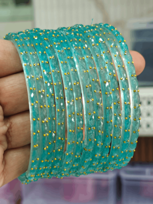 Sea green rain drop glass bangles