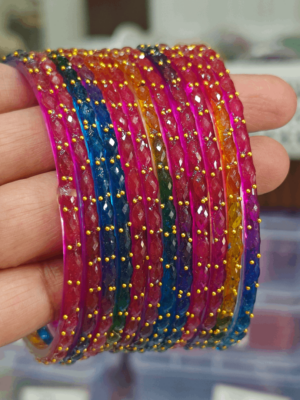 Multi colour rain drop glass bangles design 3