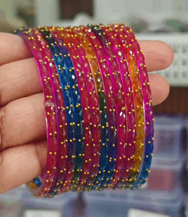 Multi colour rain drop glass bangles design 3