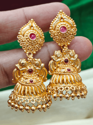 Geru pollished jhumka double peacock