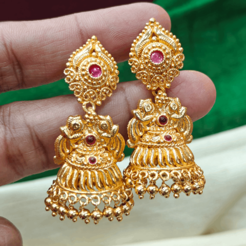 Geru pollished jhumka double peacock
