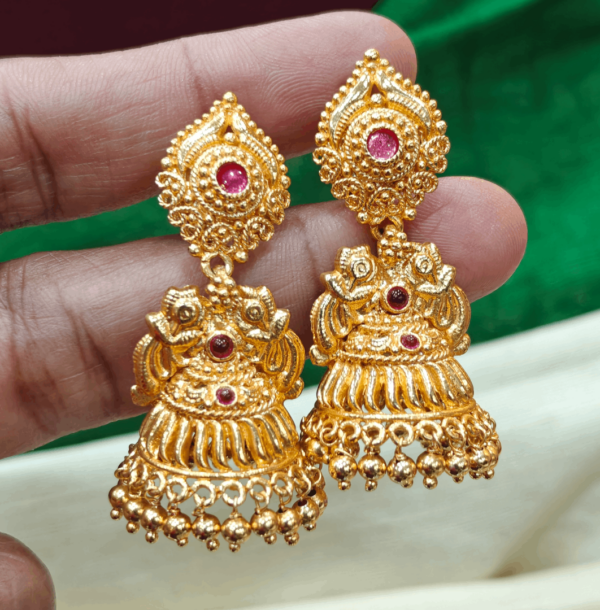Geru pollished jhumka double peacock