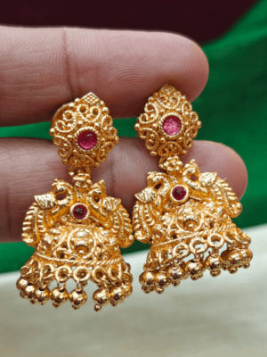Ruby stone geru pollish jhumka