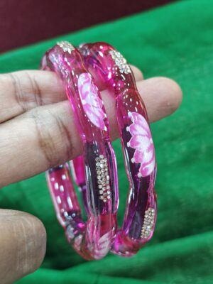 Glass kada bangles lotus (pink)