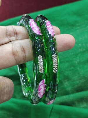 Glass kada bangles lotus (green)