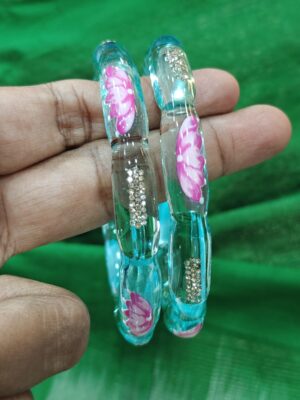 Glass kada bangles lotus (sky blue)