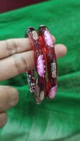 Glass kada bangles lotus (dark red)