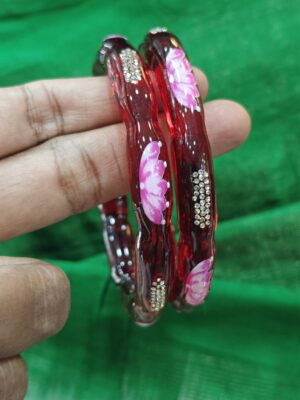 Glass kada bangles lotus (dark red)