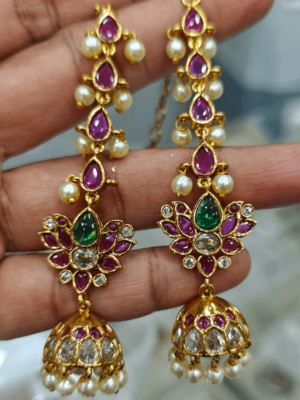 Lotus jhumka with earchain
