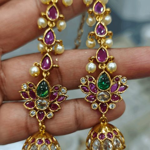 Lotus jhumka with earchain