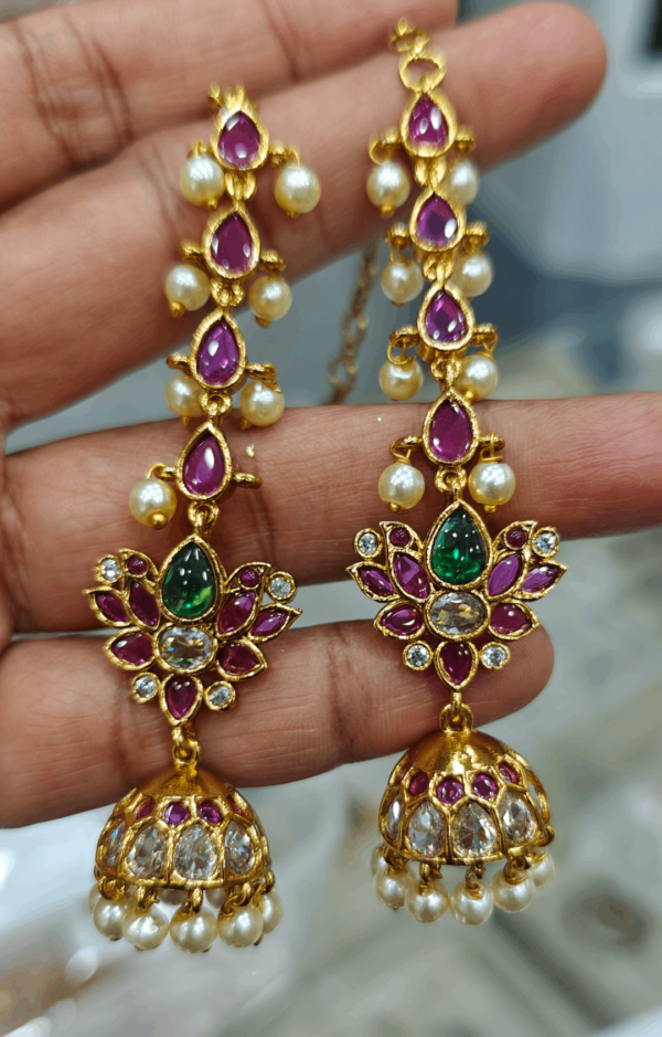 Lotus jhumka with earchain