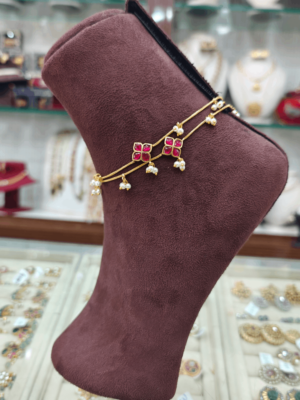Kundan jadau anklet design (ruby)