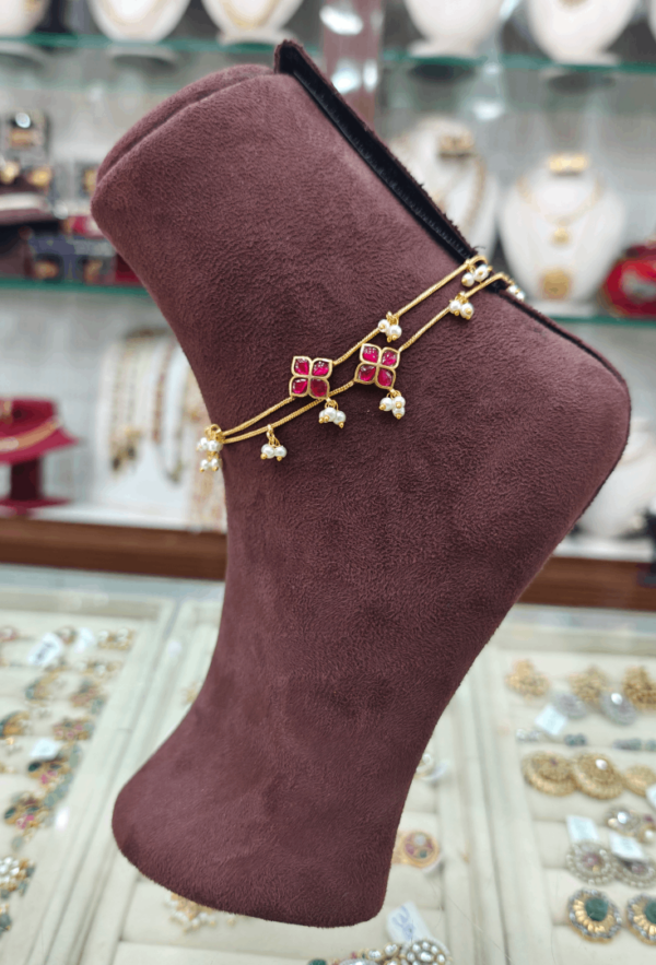 Kundan jadau anklet design (ruby)