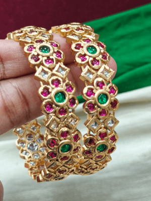 Flower cut  Kundan jadau  bangles