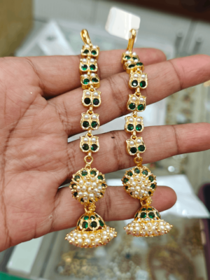 Bellimoda jhumka(green)with earchain