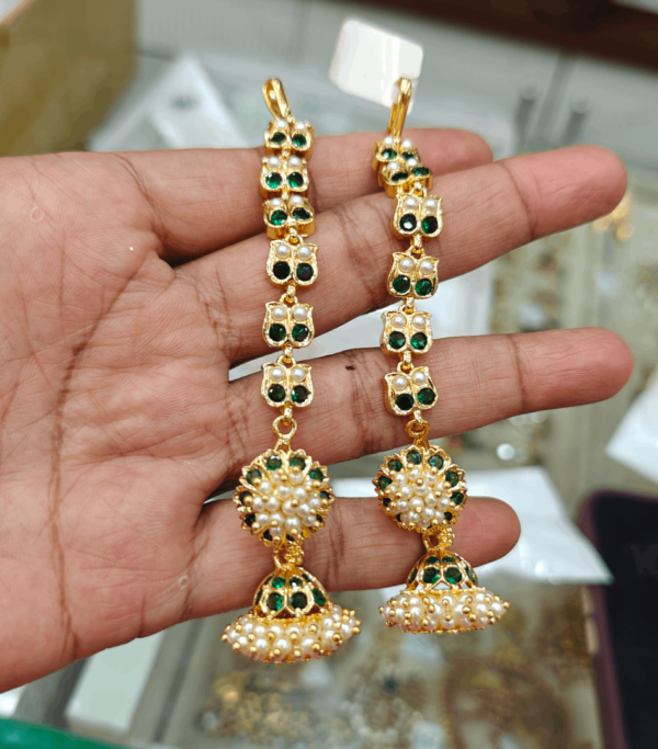 Bellimoda jhumka(green)with earchain