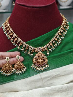 Lakshmi necklace with the mint green beads
